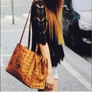 HP✨MCM Authentic Vintage Large Cognac Shopper Tote